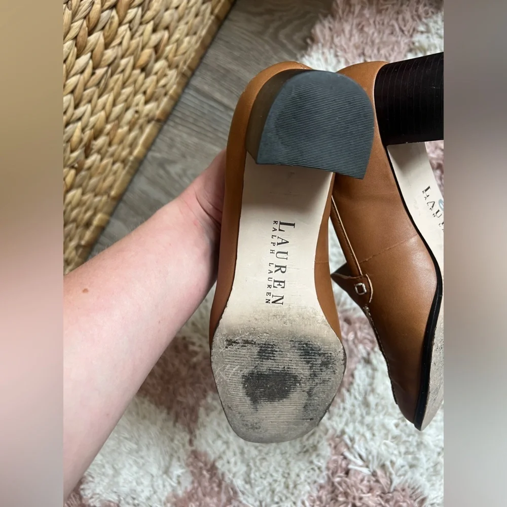 Lauren Ralph Lauren Tan Leather Women's Loafers with a heel 🤎